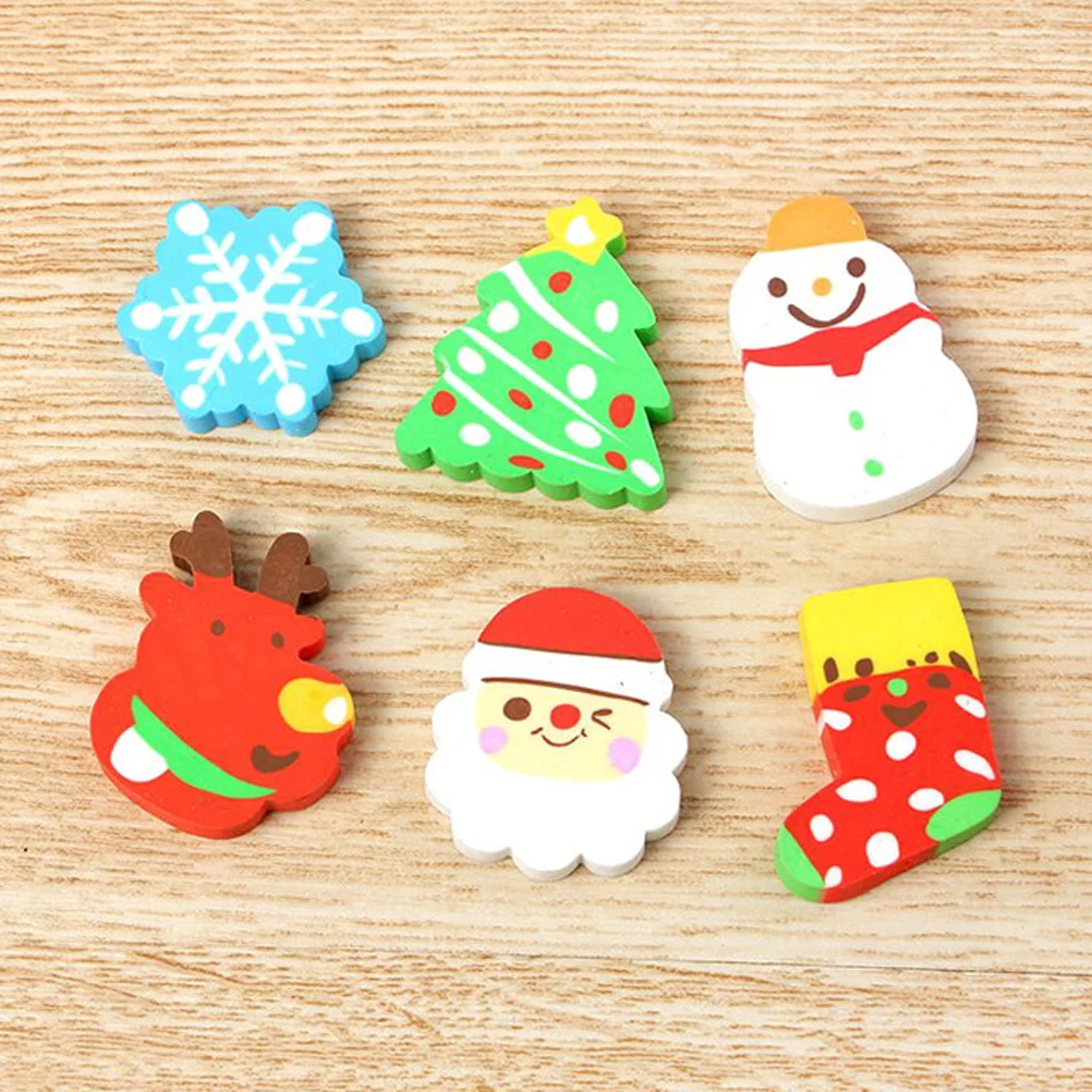 

6Pcs Christmas Shaped Eraser Lovely Novelty Erasers for School Learning Tools Holiday Party Favors Gift for Students