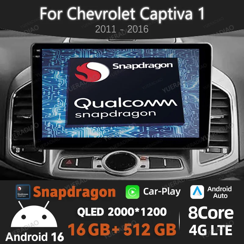 Radio para Auto Android 16 para Chevrolet Captiva 1 2011-2016, Reproductor Multimedia QLED, Qualcomm 4G LTE, 5G WIFI, Carplay, Auto 2DIN