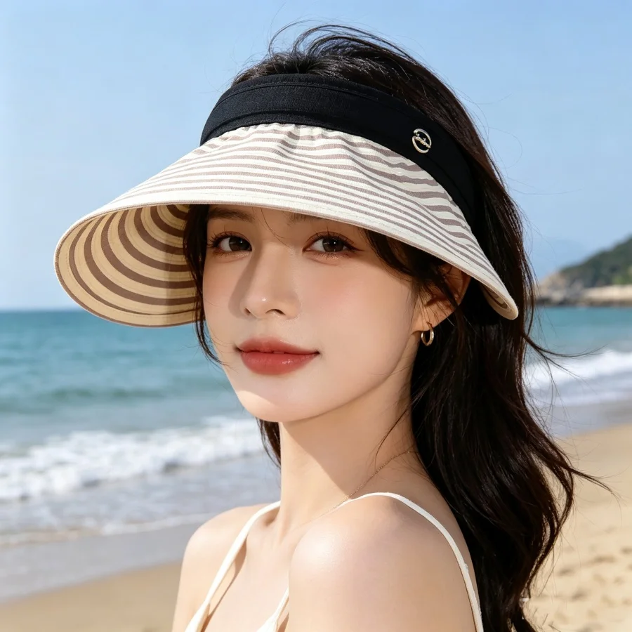 One Hat Fits Multiple Occasions! Striped Open-Top Headband Hat, Does Not Flatten Your Hairstyle, Foldable, Large Brim for Uv Protection, Breathable and Not Stuffy, Perfect for Commuting / Vacationing / Everyday Wear for a Relaxed Feel