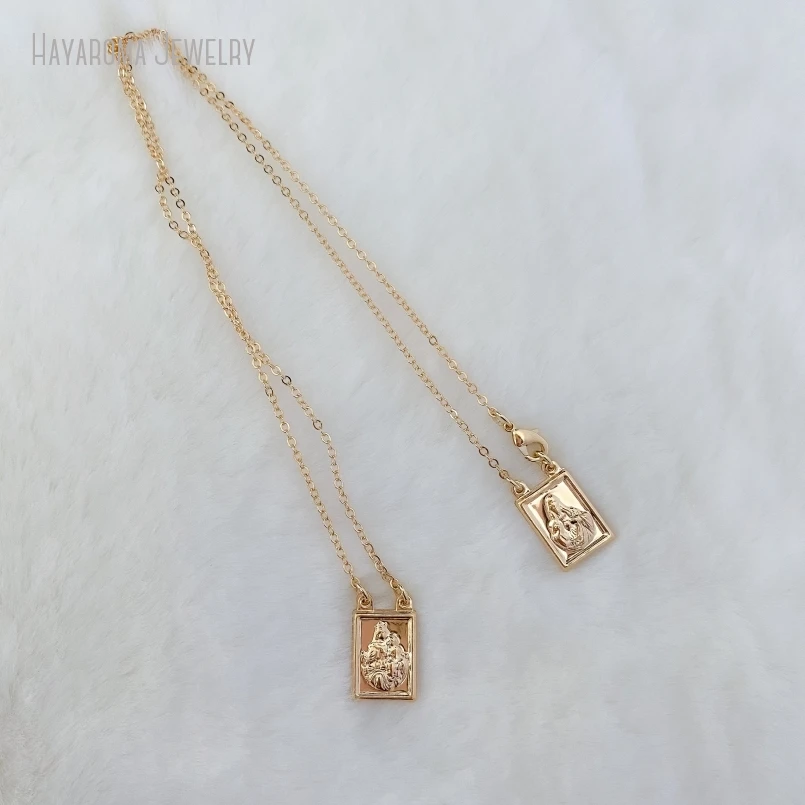 10Pcs Gold Color Scapular Necklace Escapulario Our Lady Of Mount Carmel Sacred Heart Virgin Mary Religious Catholic Jewelry