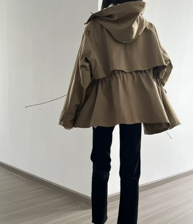 Urban Style Hooded Windbreaker Jacket for Women 2024 Autumn Winter Solid Color Temperament Commuting Jacket Coat