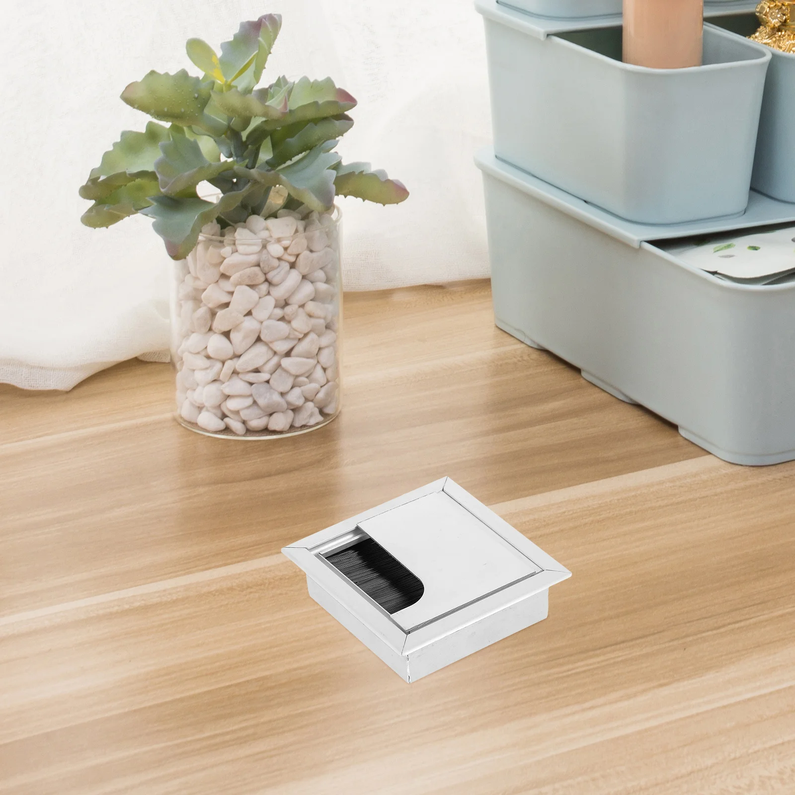 

Aluminum Alloy Cable Box Desk Grommet Square Silver Desktop Cover Cable Hole Caps Cord Organizer for Computer Table Wire