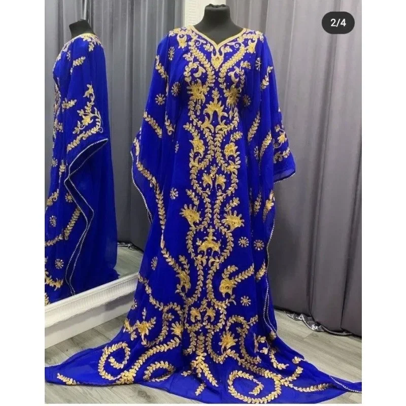 Green Unique Royal African Crystal Work Moroccan Dubai Kaftan Wedding Dress