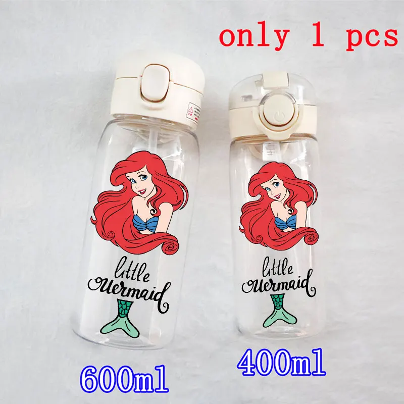 The Little Mermaid 400\600ml Transparent Plastic Straw Water Cup Ariel Portable Sports Childrens Drinking Water Bottle Gifts