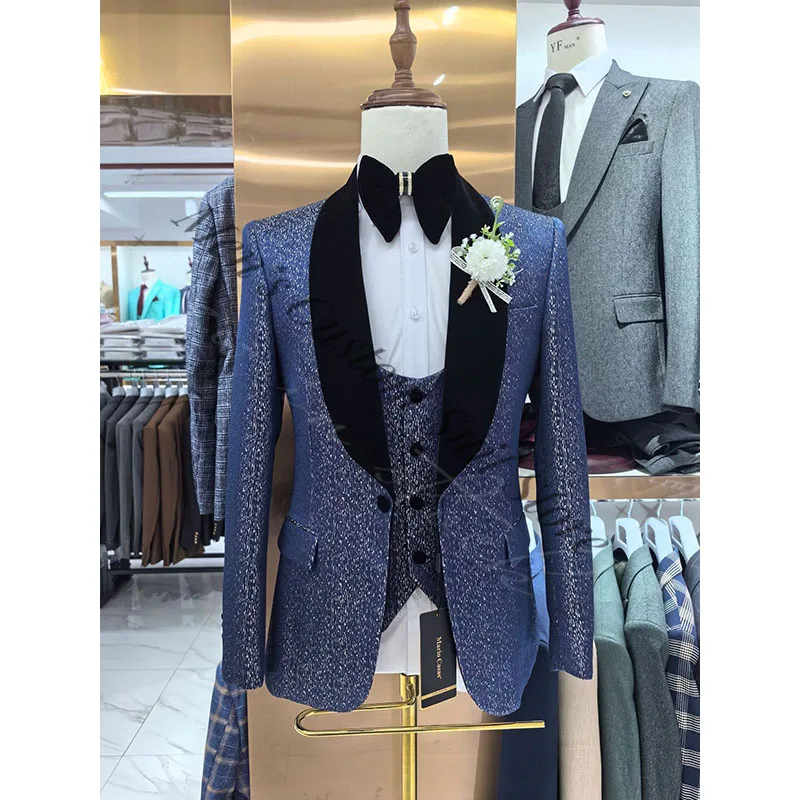 

Luxury Boutique Men Suits Formal Occasion Groom Groomsman Wedding Party Prom Business Male Tuxedos 3 Piece Set Blazer Vest Pant