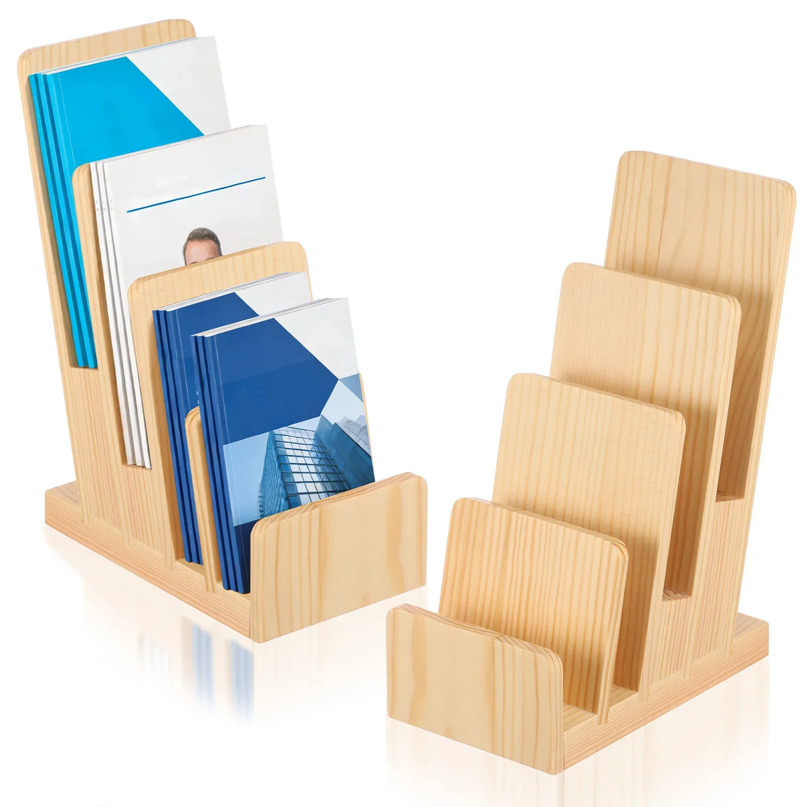 

2Pcs 4 Tier Wood Brochure Display Stand Countertop Pamphlet Storage Holder Office Desk Flyer Business Card Holder