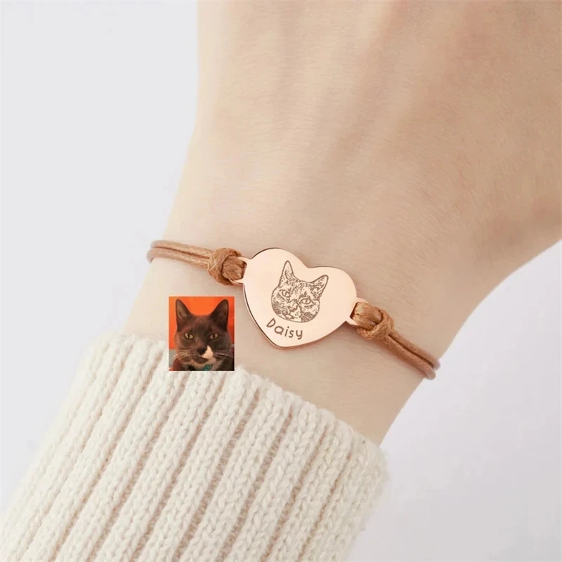 

Personalized Custom Men Women Cute Cat Dog Photo Adjustable Bracelet Stainless Steel Pet Portrait Jewelry Gifts For Best Family