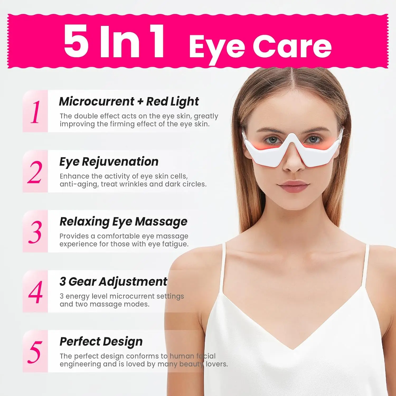 Microcurrent EMS Eye Massager Device Under Eyes Vibration Massager Glasses with Red Light Therapy Function for Eye Care