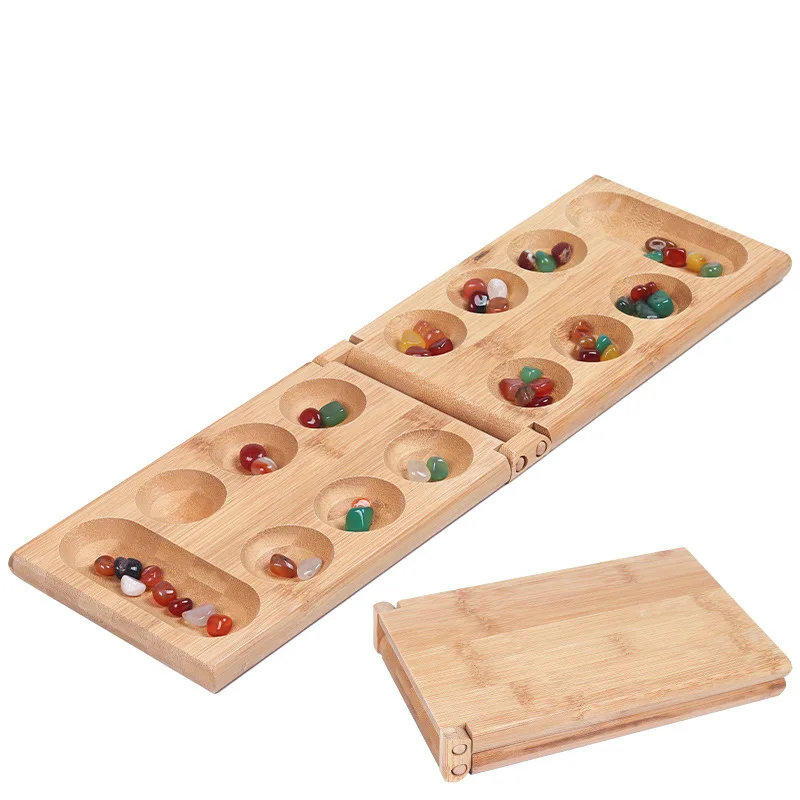 

Настольная игра Mancala, шахматы с драгоценными камнями и разноцветными камнями, галька, складная деревянная доска, шахматный набор, игра-головоломка для мышления, детские игрушки