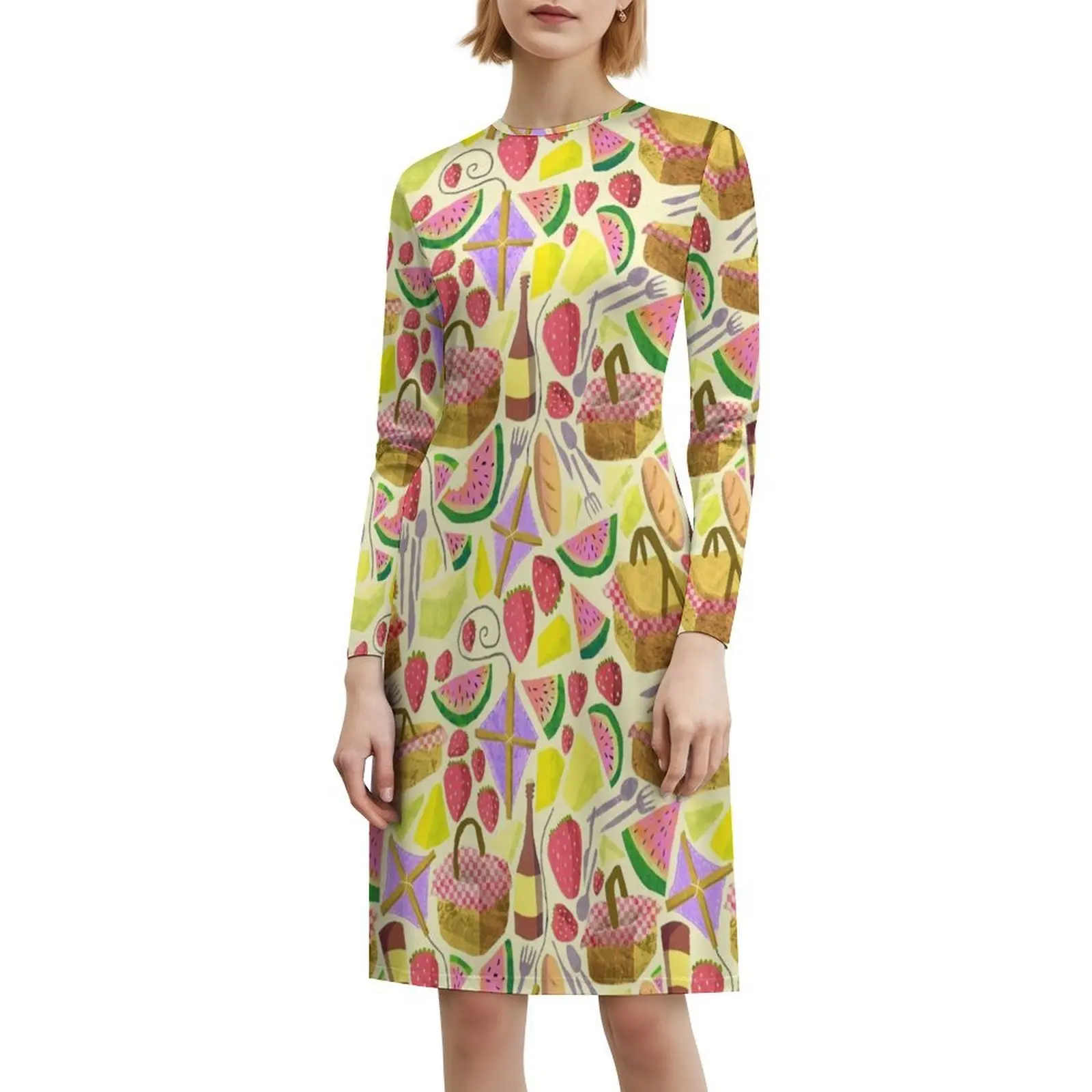 فستان حفلات أنيق للنساء من نزهة على شكل حرف a مع خيارات قصيرة/طويلة/بدون أكمام للربيع والصيف والنزهات والنبيذ والبطيخ #6