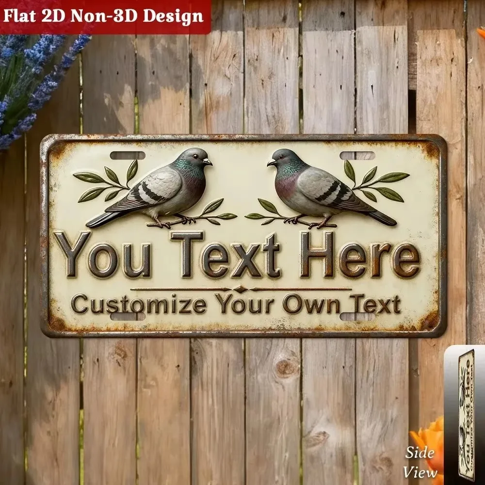 CIFbuy Customizable 15×30CM Vintage Rusty Aluminum Plaque, Twin Dove Olive Branch Custom Text Waterproof Wall Decor 1pc