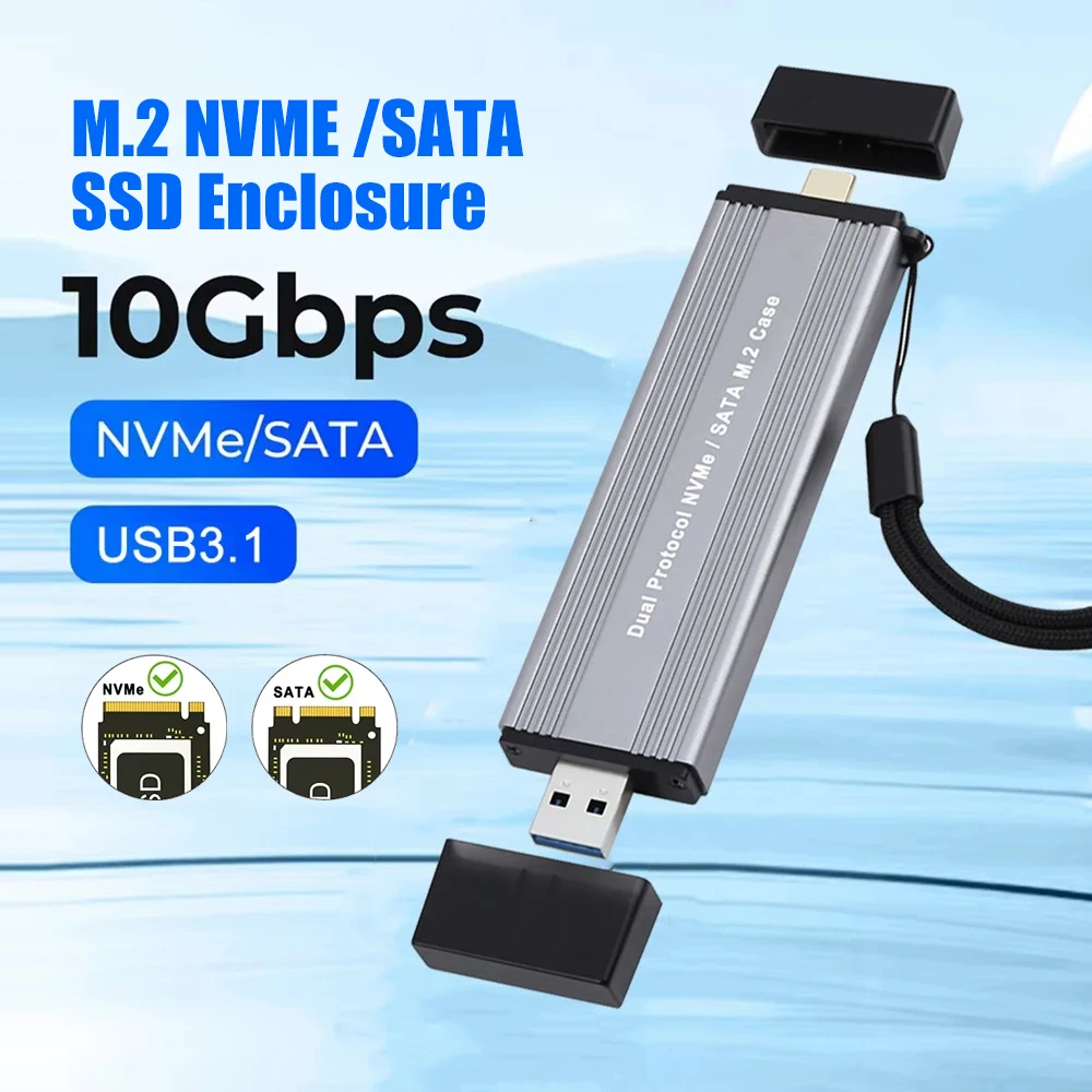 

M2 SSD Case Dual Protocols M.2 NVME NGFF SATA Enclosure USB Type C SSD Adapter 10Gbps Aluminum Case NVME External Hard Disk Box