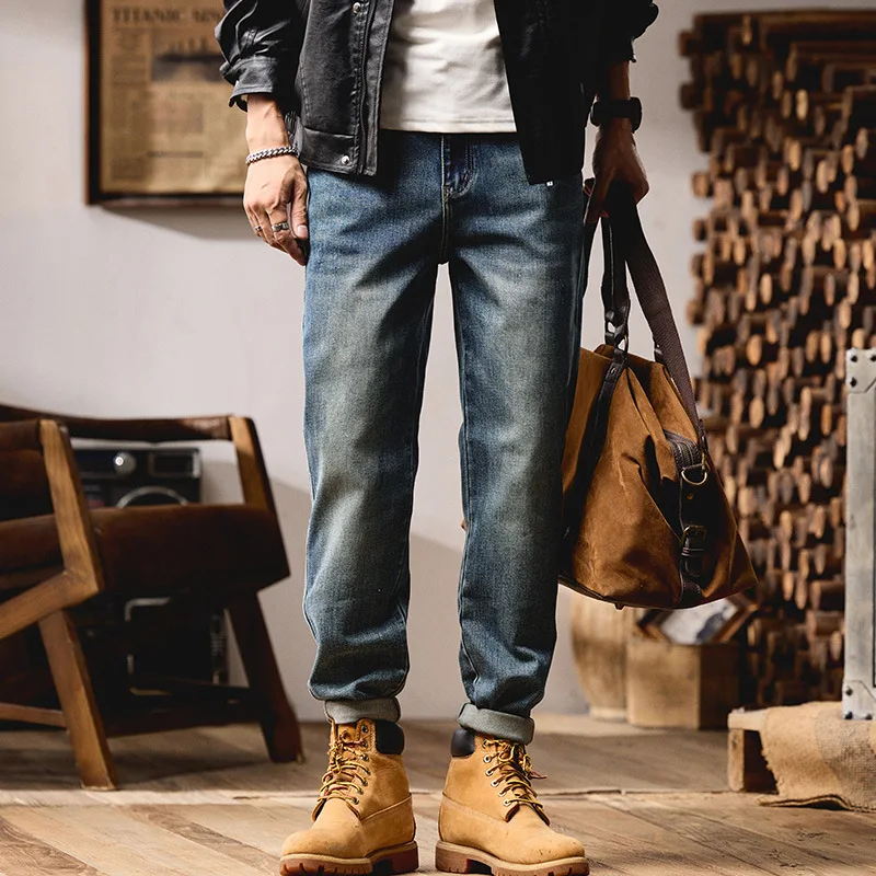 

Тяжелые джинсы в стиле ретро, мужские осенне-зимние свободные прямые джинсы с конусом, широкие джинсы большого размера Cleanfit Sle