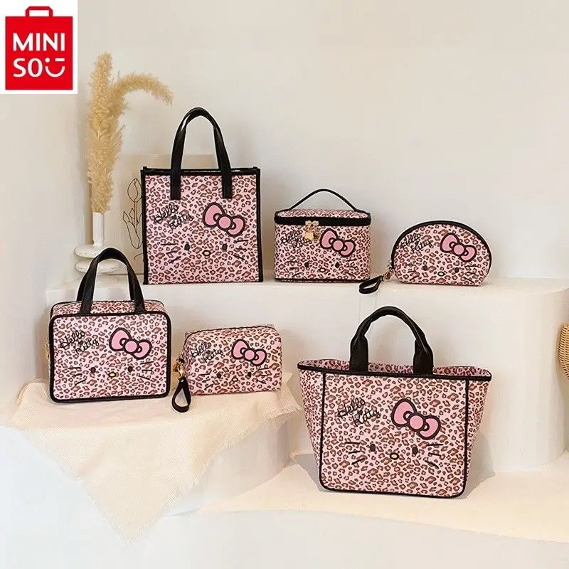 MINISO 2024 New Cartoon Hello Kitty Heart shaped Handbag Makeup Bag for Women Waterproof Portable Student Travel Storage Bag