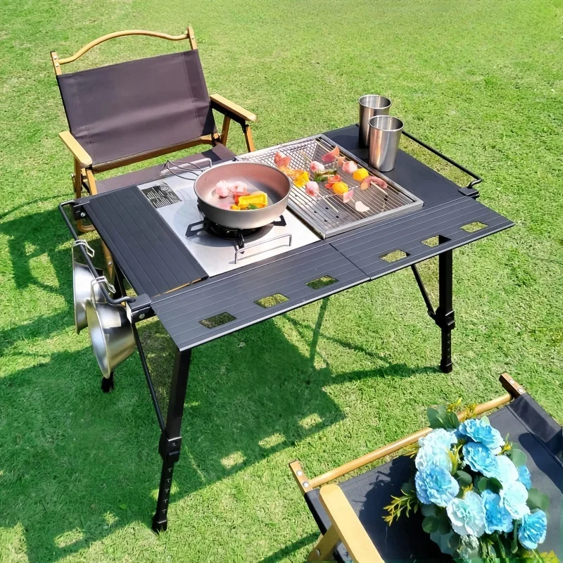 

Outdoor Folding Egg Roll Table Camping Portable Liftable Aluminum Picnic BBQ Table IGT Tactical Multifunctional Picnic Table