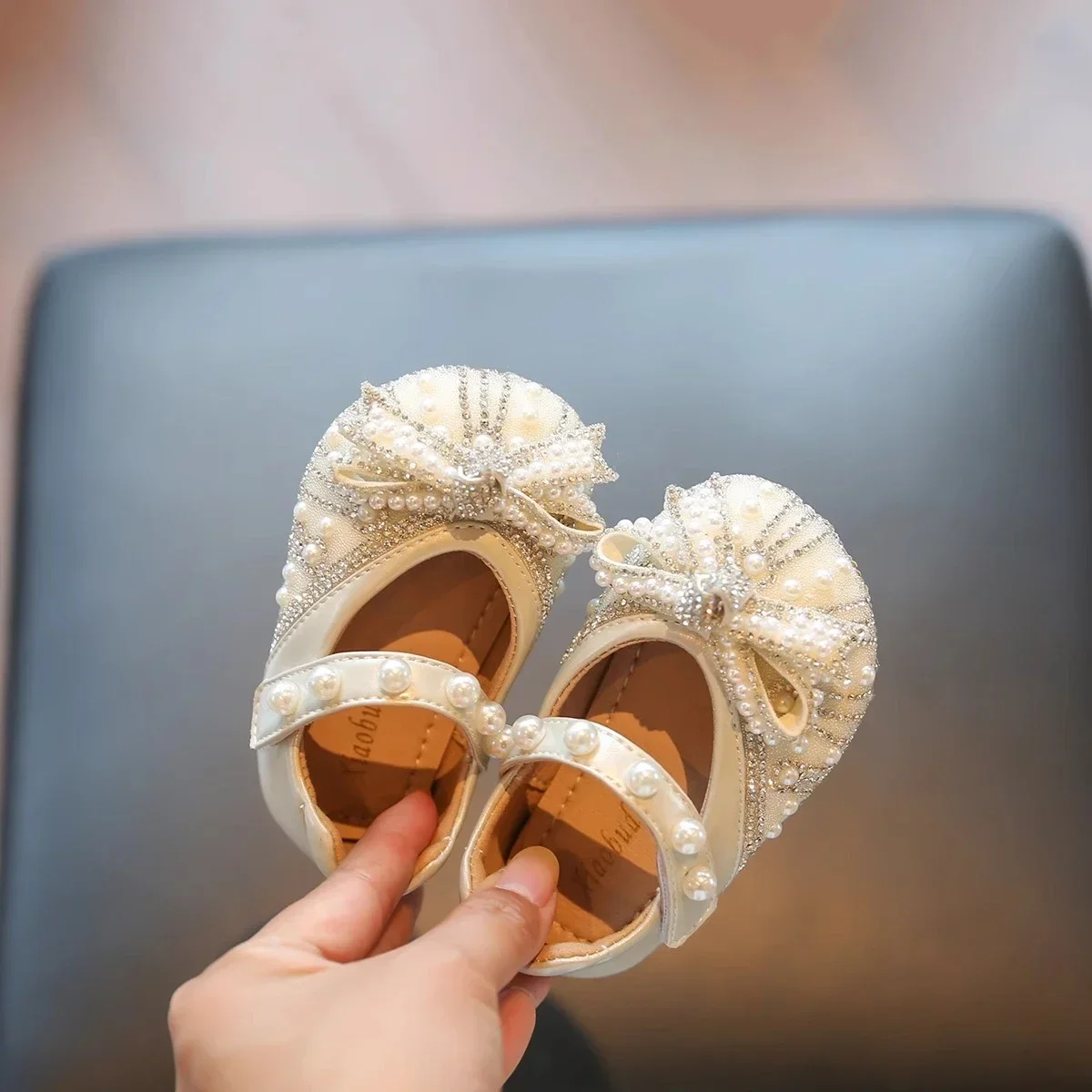 Girls Leather Shoes Soft Sole Non-slip Kids Walking Shoes Sweet Bows 2025 New Baby Princess Shoes Dance Elegant Ins Trendy Cute