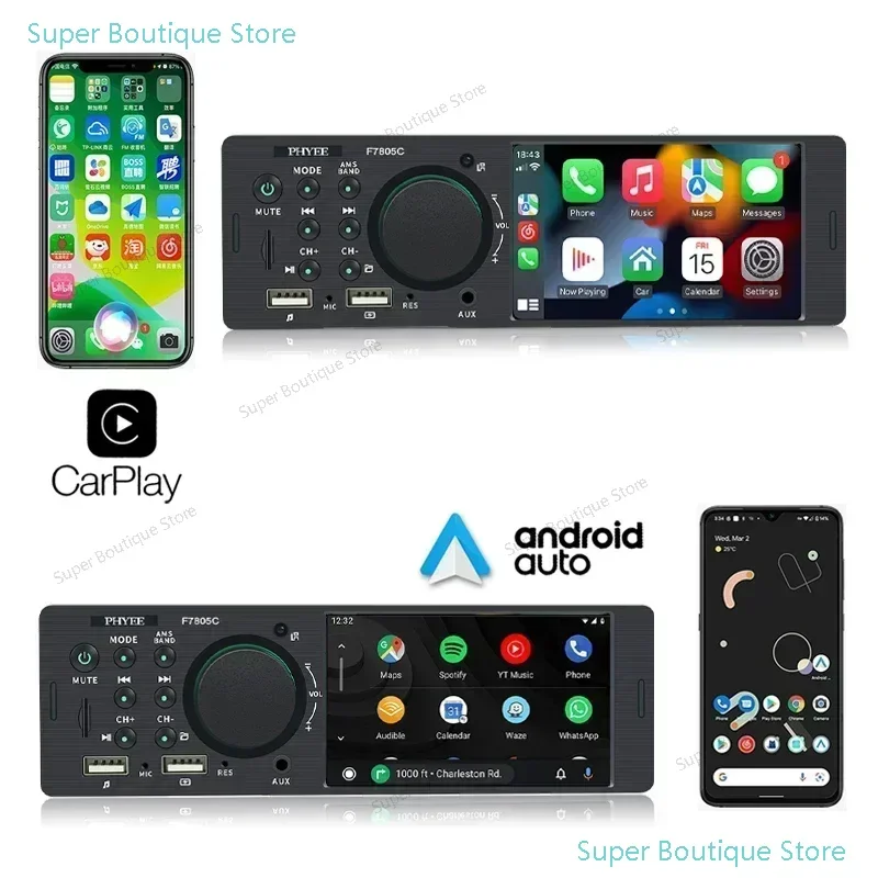 1 Din 4 "CarPlay راديو السيارة بلوتوث أندرويد-السيارات مشغل MP5 Handfree A2DP USB ستيريو نظام الصوت وحدة رئيس الوسائط المتعددة F7805C #1