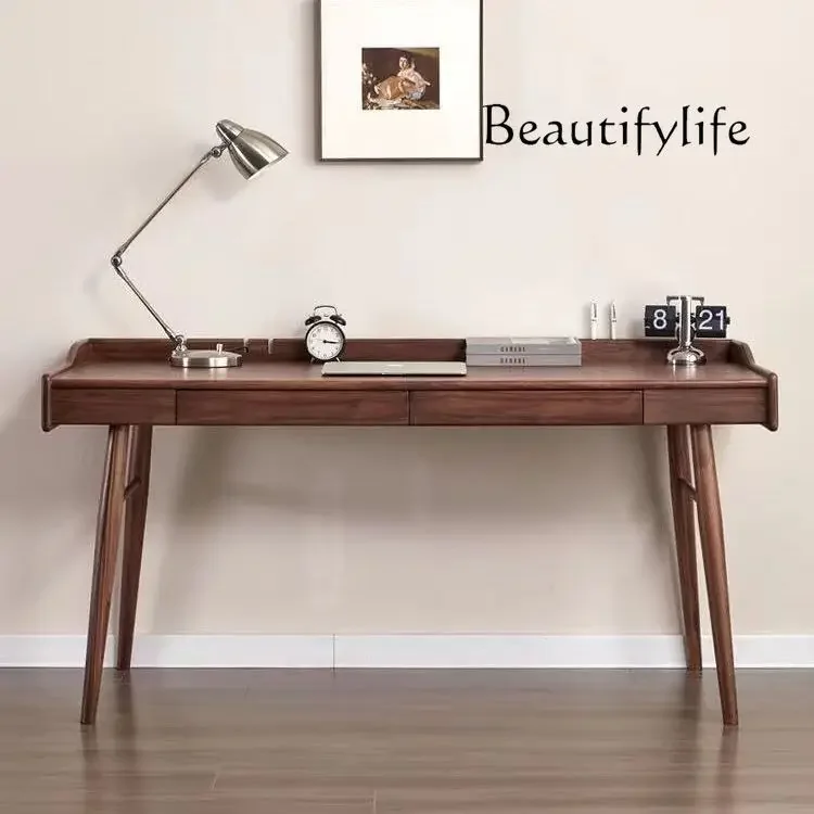 Nordic black walnut office study all solid wood desk modern simple light luxury writing desk