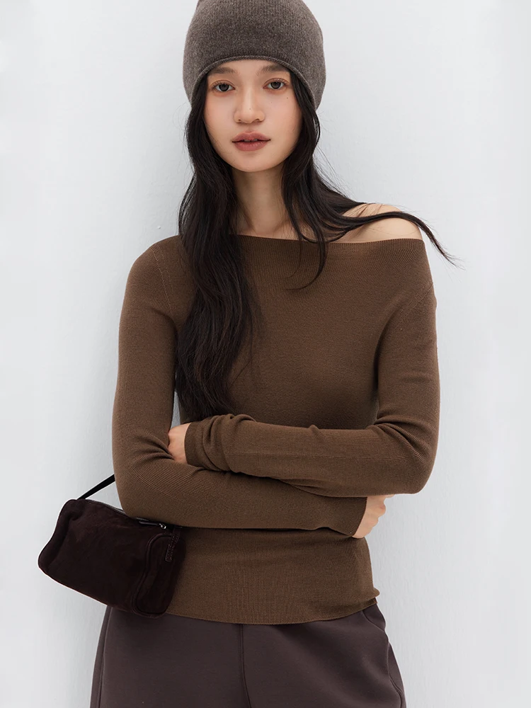 

Sl 8 Needle Knitted Woolen Base irt One oulder Design Breathable Soft Wool Commute Sle Slim Fit Daily Wear
