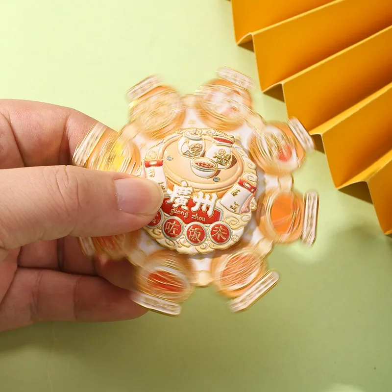 Guangzhou Dim Sum Culture Rotating Metal Fridge Magnet Original Cantonese Morning Tea Design Collectible Souvenir Kitchen Decor