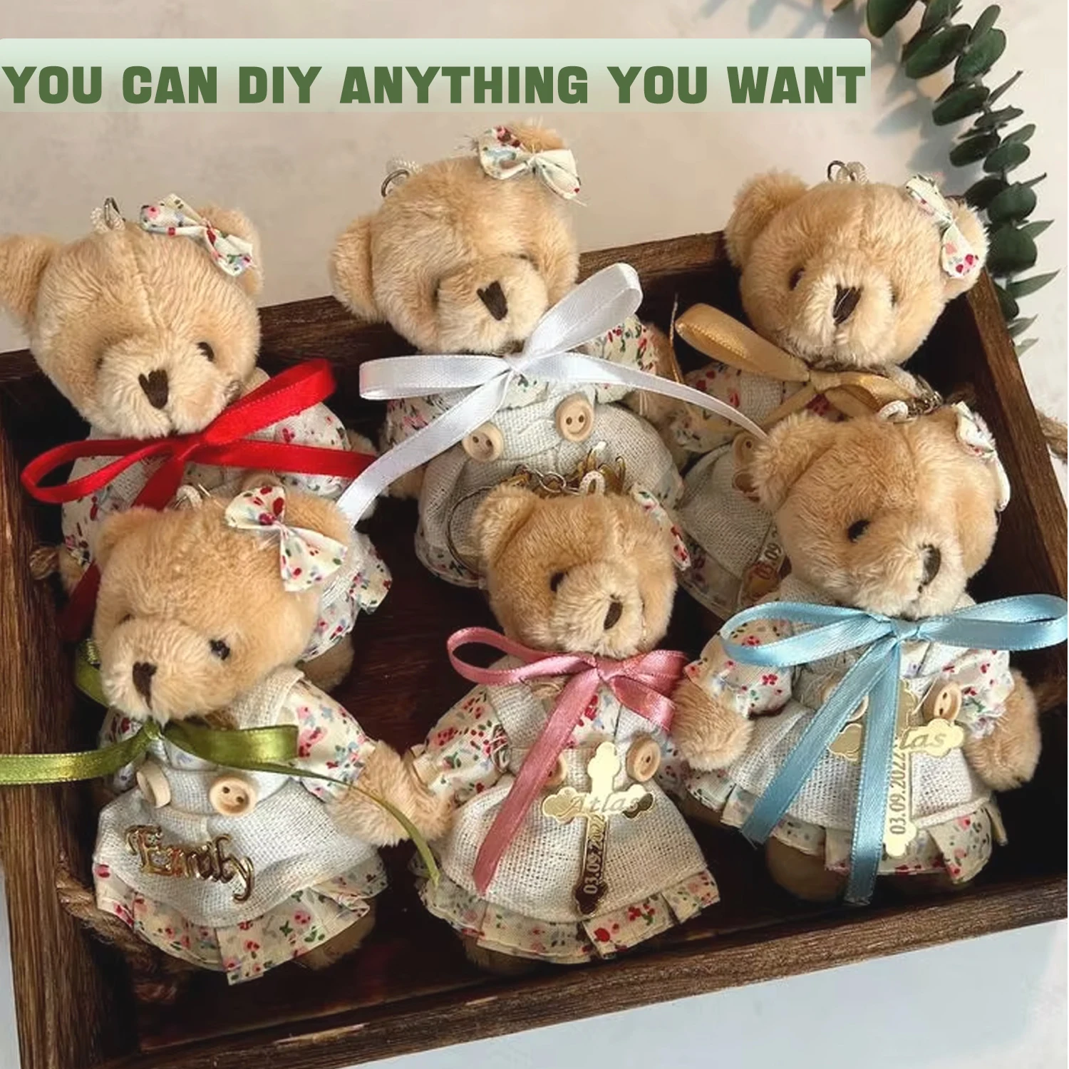 12-48Pcs Mini Bear Stuffed Animals Plush Bears Mini Couple Bear with Burlap Clothes Little Bear Toys for Birthday Wedding Decora
