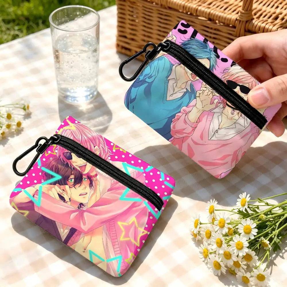 BLAnime y-Yarichin-Bit-ch Club Cloth Coin Purse With Carabiner Hook Portable Key Card Wallet Small Zipper Storage Pouch