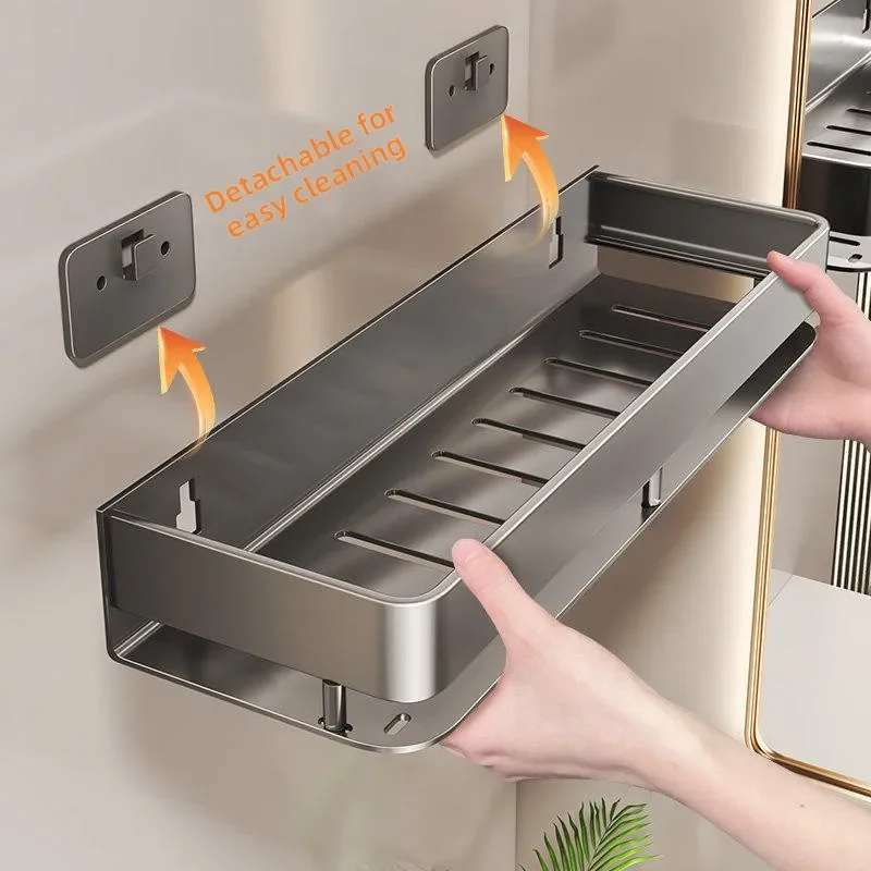 Bathroom Cosmetics Storage Rack Non-Drilling Washstand Multi-Function Organizer Aluminum Shelf Simple Style Personal Care Dis...