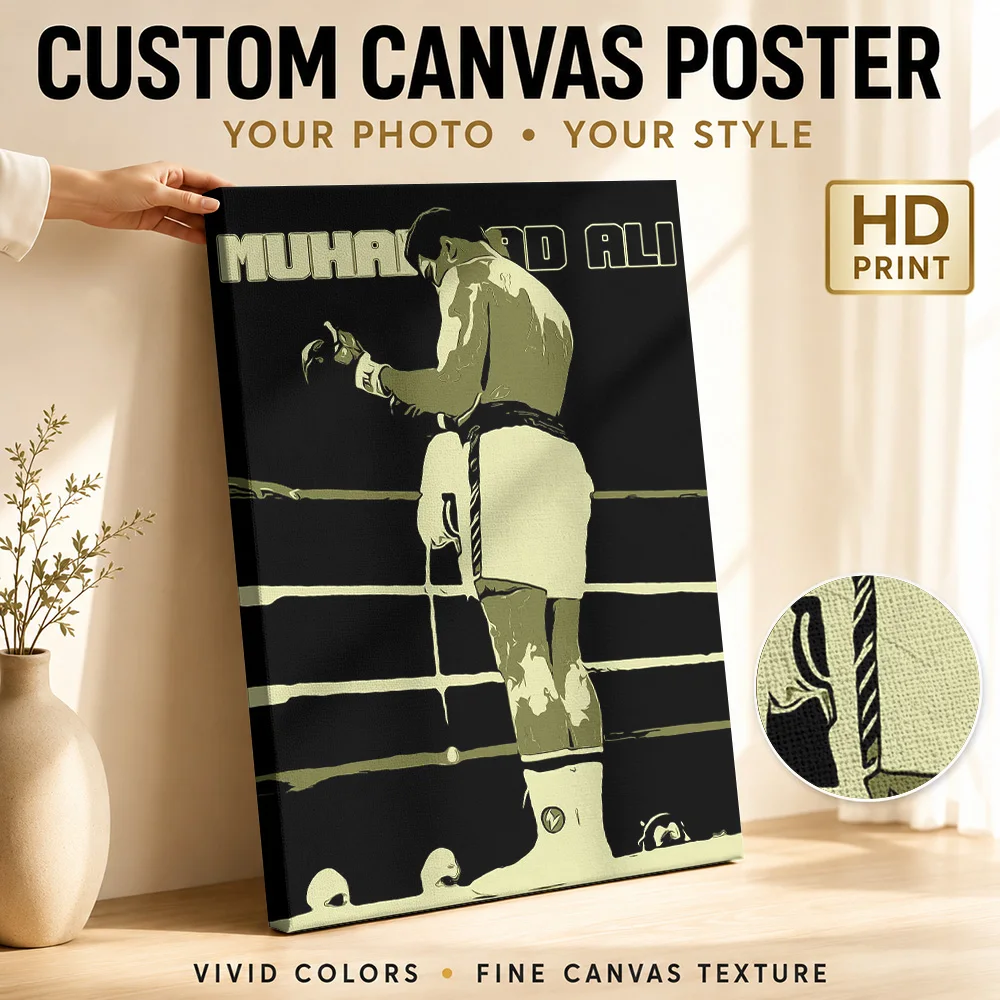 Muhammad Ali Boxing Canvas Print Poster Bold Fight Style Canvas Wall Art With Personalized Photo For Games Room Ideal Coach Gift