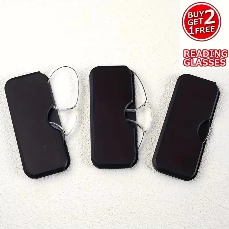 New 3pcs Nose Clip Reading Glasses, Stainless Steel Frame,  Lightweight, No-Lens Leg Design, Easy To Carry, Ideal For Cell Phone