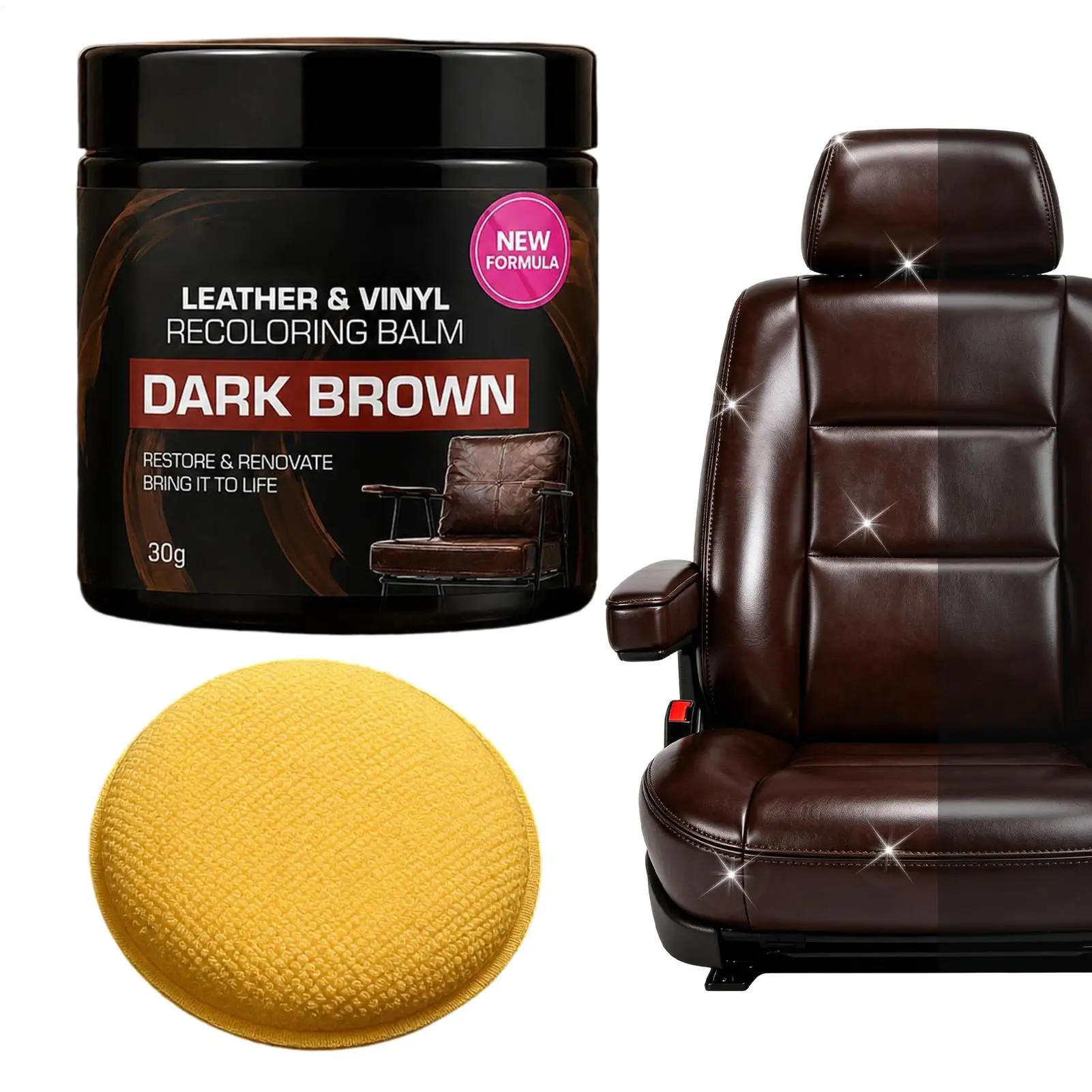 Car Leather Repair Cream 30g Dark Brown Restorer Paint Cream UV Protection Leather Repair Paint for Sofa Chair Home Interior