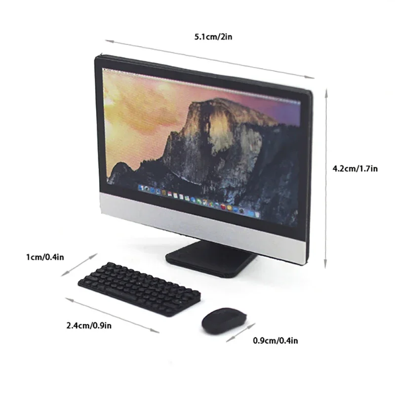Mini ordenador de escritorio en miniatura para casa de muñecas, muebles con teclado y ratón, modelo de decoración para el hogar, accesorios para casa de muñecas, 1:12