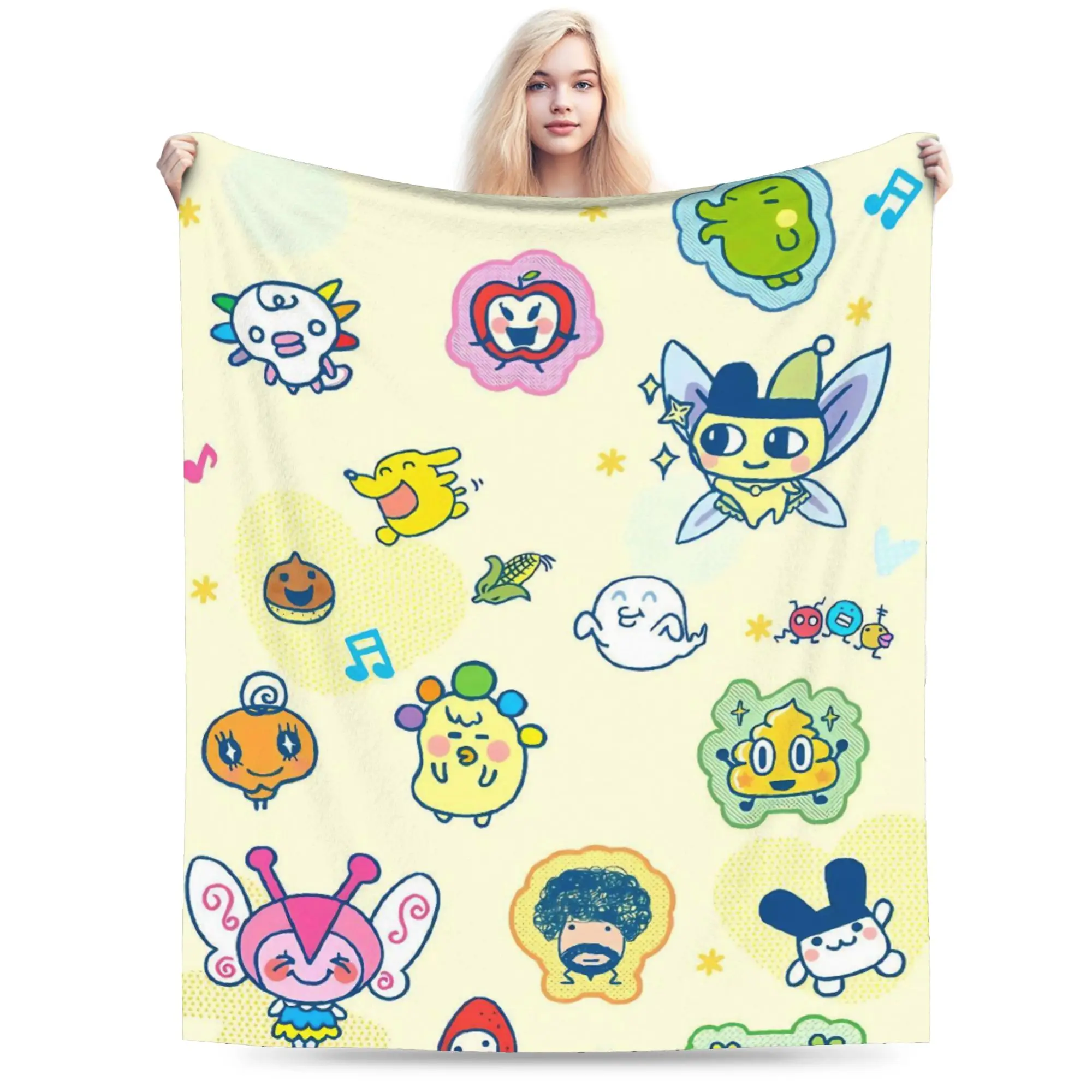 Cartoon T-Tamagotchi Throw Blanket for Couch  Soft Fuzzy Plush Blanket 50x60 Inch Multi-size Bedspread for All Seasons