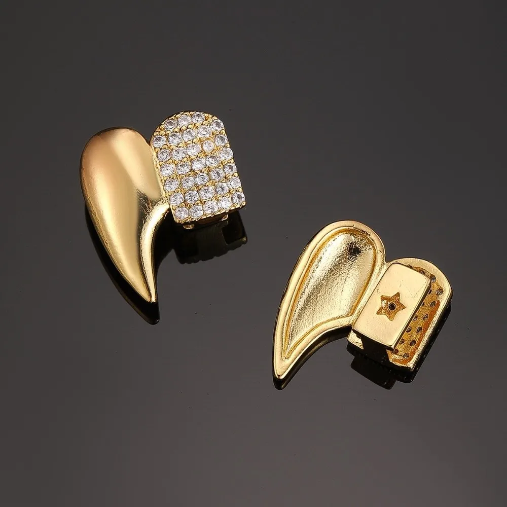 Fashion Glossy Finish Halloween Fashion Dental Set Copper Shiny Teeth Grillz Caps Silver Anti Slip Teeth Jewelry Rapper