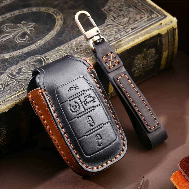 Leather Car Key Case Smart Remote Control Fobs Protector Cover For Dodge Ram 1500 Big Horn Laramie Limited Pickup 2020 2021 2022