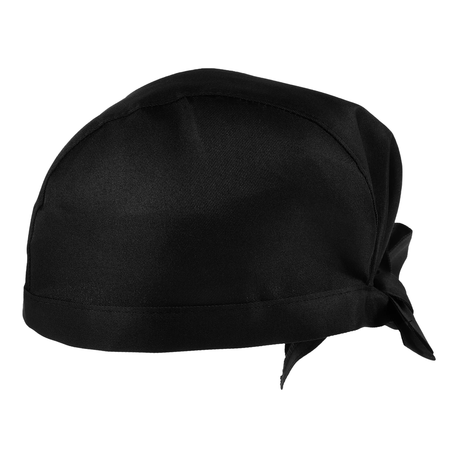 1PCS Chef Hat Turban Black Soft Canvas Adjustable Ribbon Catering Skull Cap for Cooking Kitchen Restaurant Staff Beanie One Size