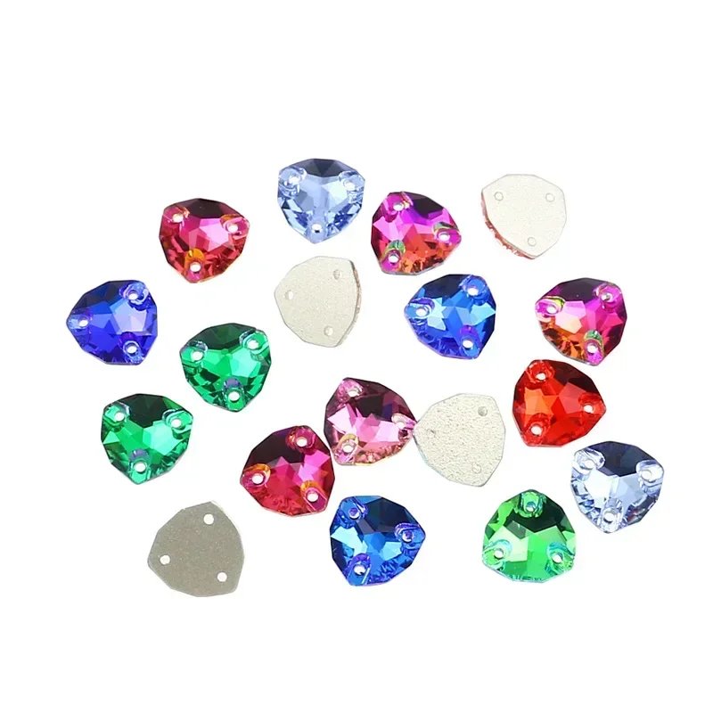 

10pcs Fat Triangle Boutique AB Glass Crystal Sew On Gems Flatback Effect AB Rhinestones For Jacket Clothing