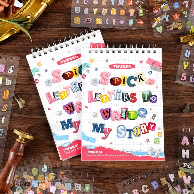 30 Sheets Cute Alphabet Letter Stickers, Colorful A-Z PET Waterproof Designs, For Junk Journals Office Parties & DIY Crafts
