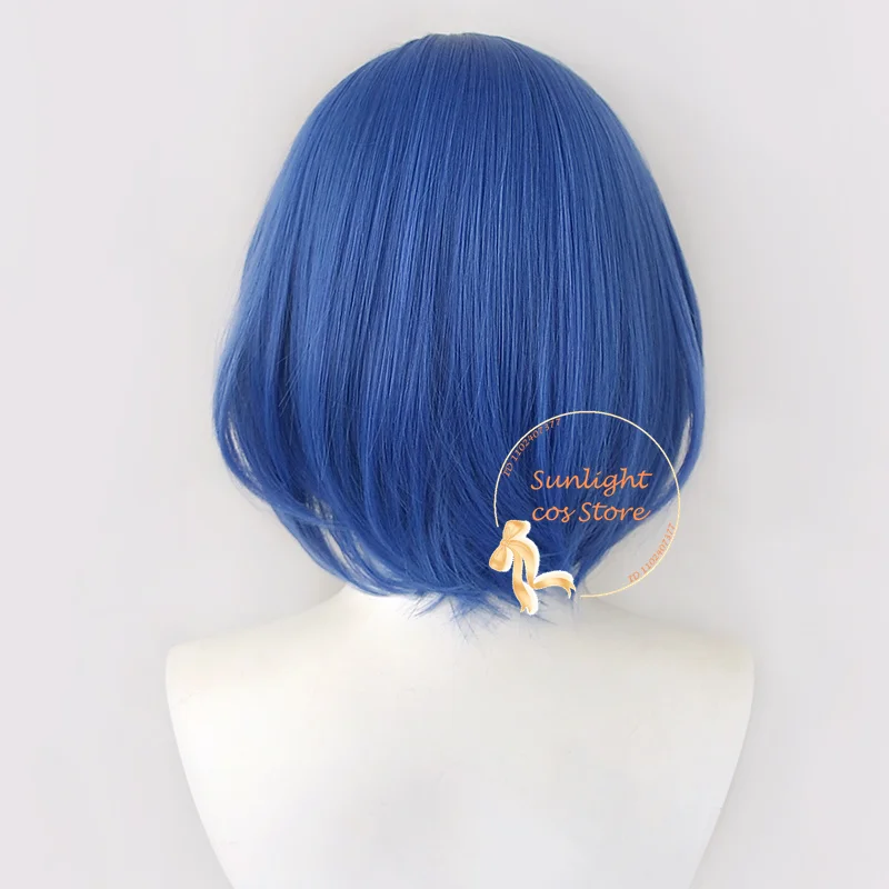 Perruque de Cosplay Synthétique pour Femme, Postiche Court Bleu, Bonnet