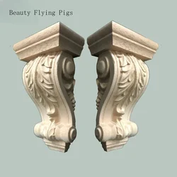 2PCS Dongyang Wood Carving Chinese Style Roman Capital Solid Wood Carved Pillar Home Living Room Decor Solid Wood Column Head