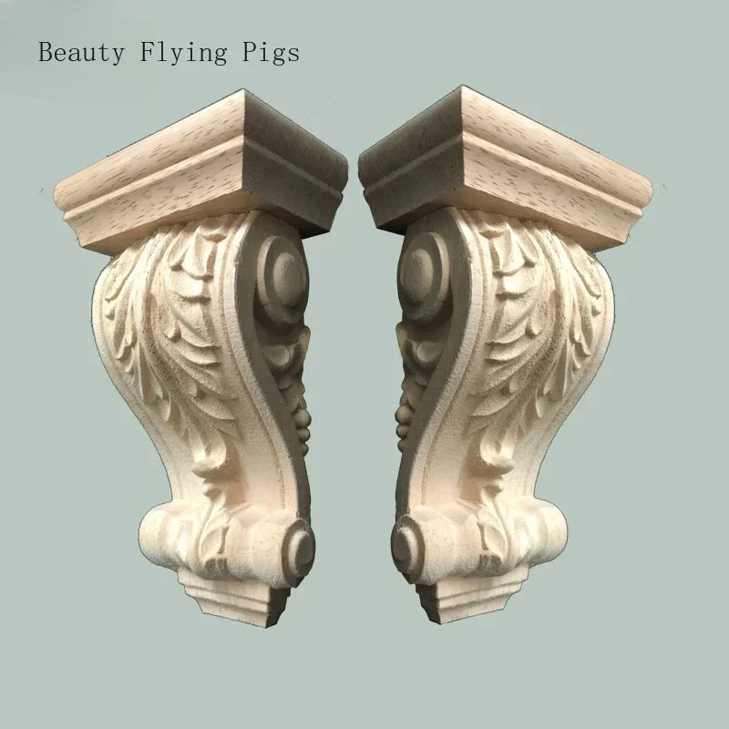 2PCS Dongyang Wood Carving Chinese Style Roman Capital Solid Wood Carved Pillar Home Living Room Decor Solid Wood Column Head