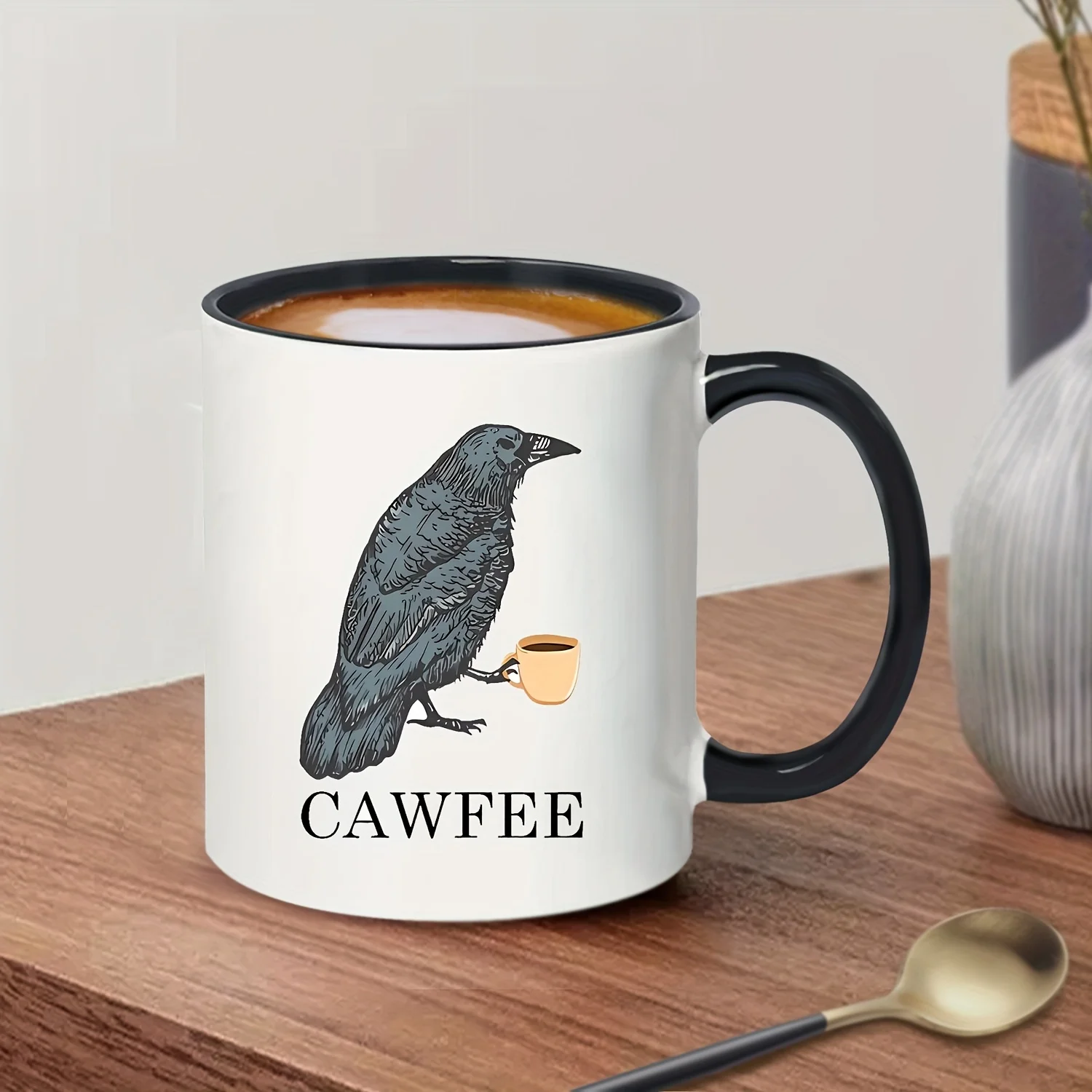 1pc 11oz Cawfee Crow Coffee Mug Funny Bird Lover Art Gift 11oz Ceramic Coffee Cup with Gift Box Winter Summer Drinkware Gifts