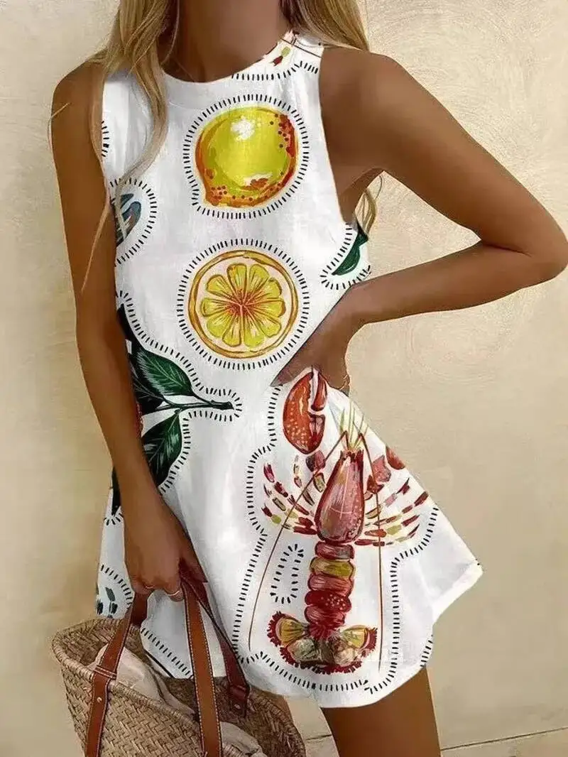 Vestidos Mujer Women Puzzle Print Summer Dress Sleeveless Casual Tank Top O-Neck Beach Dresses Female High Quality Clothing NDU8