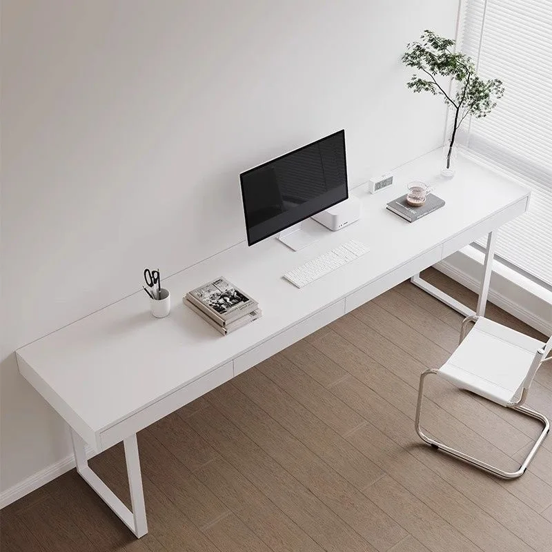 

Solid wood log color desk with drawers Study computer table Modern simple balcony Italian table
