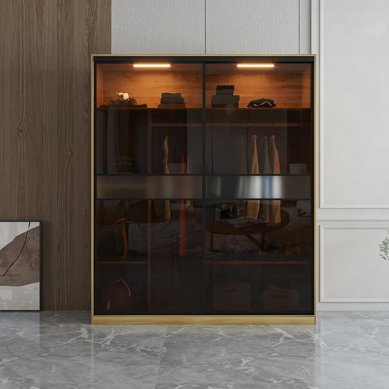

Bedroom swing door storage wardrobe storage cabinet hanging clothes locker glass cabinet modern minimalist style