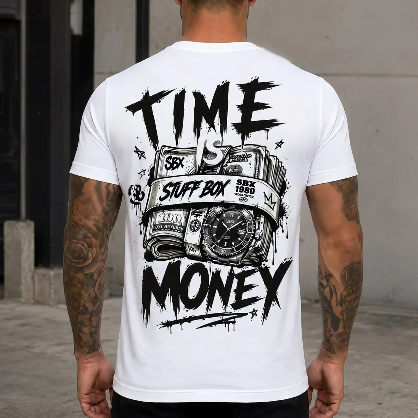 Stuff Box Time Is Money Herren T Shirt weiß Regular Fit S 5XL kurzarm vintage Washed Stretched Casual Soft graphic Breathable