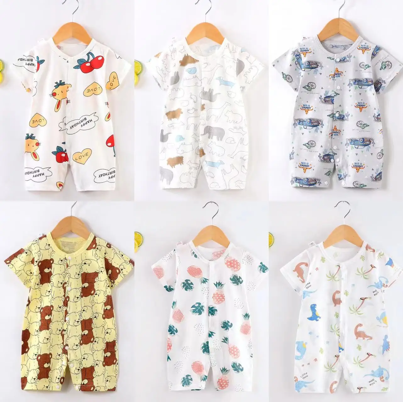 Breathable Cotton Short Sleeve Jumpsuit for Newborn Baby Summer Air Conditioning Suit of Boys Girls Infant Sleepwear Crawling