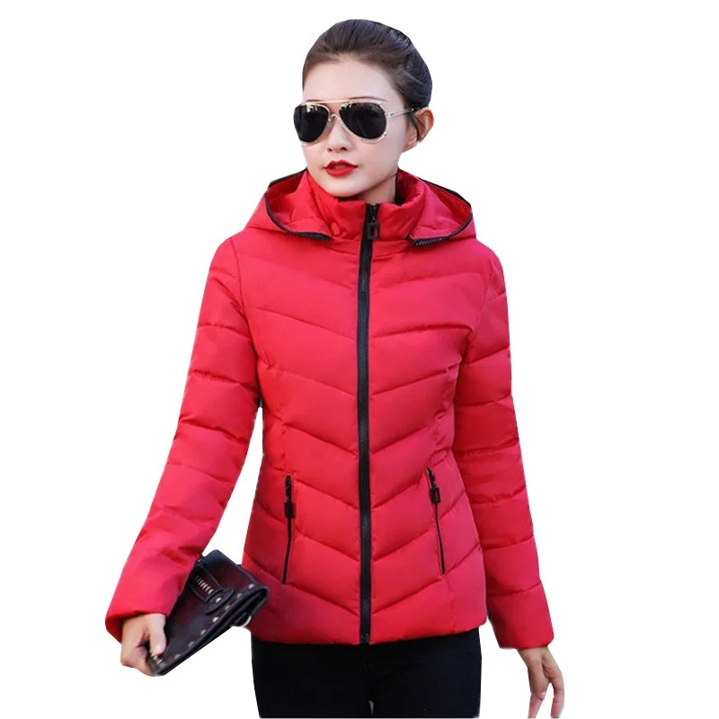 

UHYTGF Winter Jacket women Loose Size Womens Parkas Thicken Outerwear hooded Coat Short Female Slim Cotton padded basic tops 578