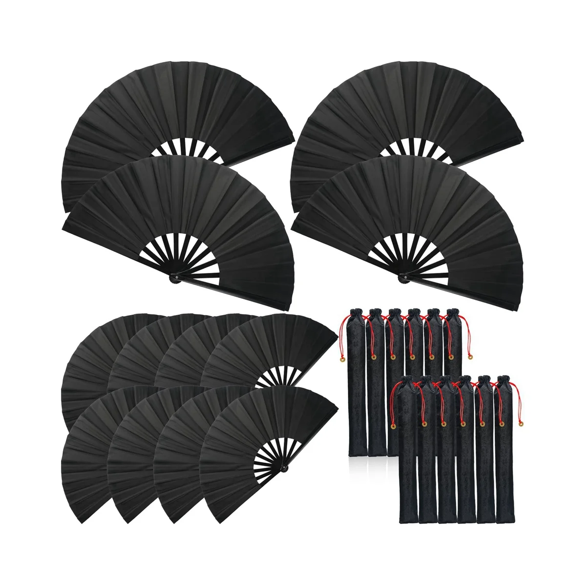 

12 Sets Folding Fan with Sleeves Silk Hand Fan Chinese Japanese Taichi Handheld Fan Folding Dancing Prop