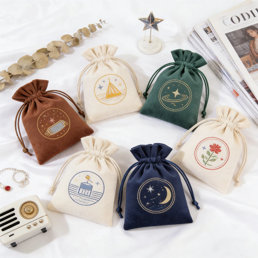 

50/100pcs Custom Navy Beige Velvet Pouch with Logo Drawstring Small Gift Packaging Bags for Jewelry Earrings Cosmetic Candles