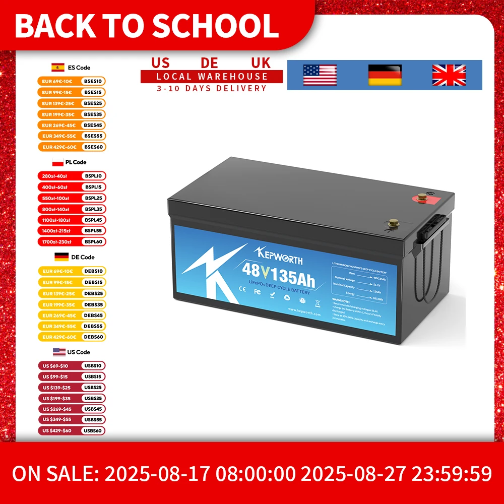

KEPWORTH 48 В 135 Ач LiFePO4 аккумуляторы, 200 А Bluetooth Smart BMS, идеально подходят для гольф-каров, автофургонов, солнечных батарей, автосетей, лодок, троллингового двигателя